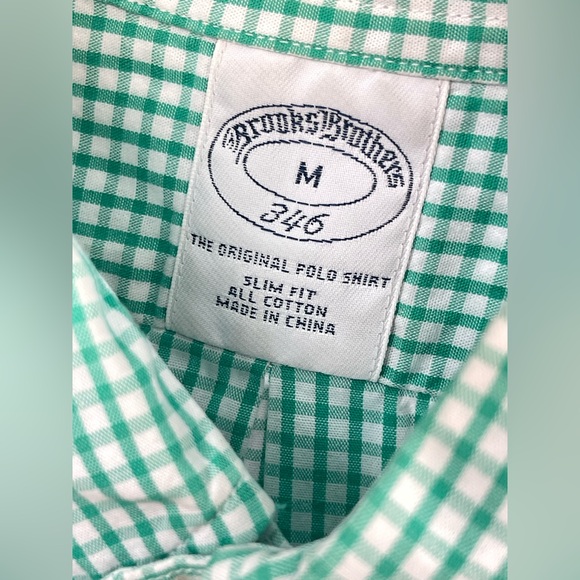 Brooks Brothers Shirt Men Size M Green Check Non Iron Short Sleeve - Picture 2 of 2